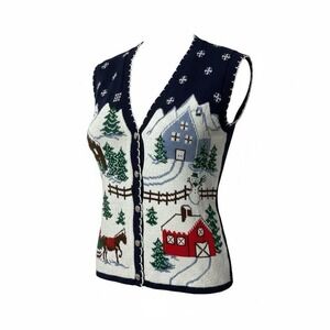 Vintage 2X Women's NutCracker Button Up Winter Christmas Sweater Vest Horse Snow